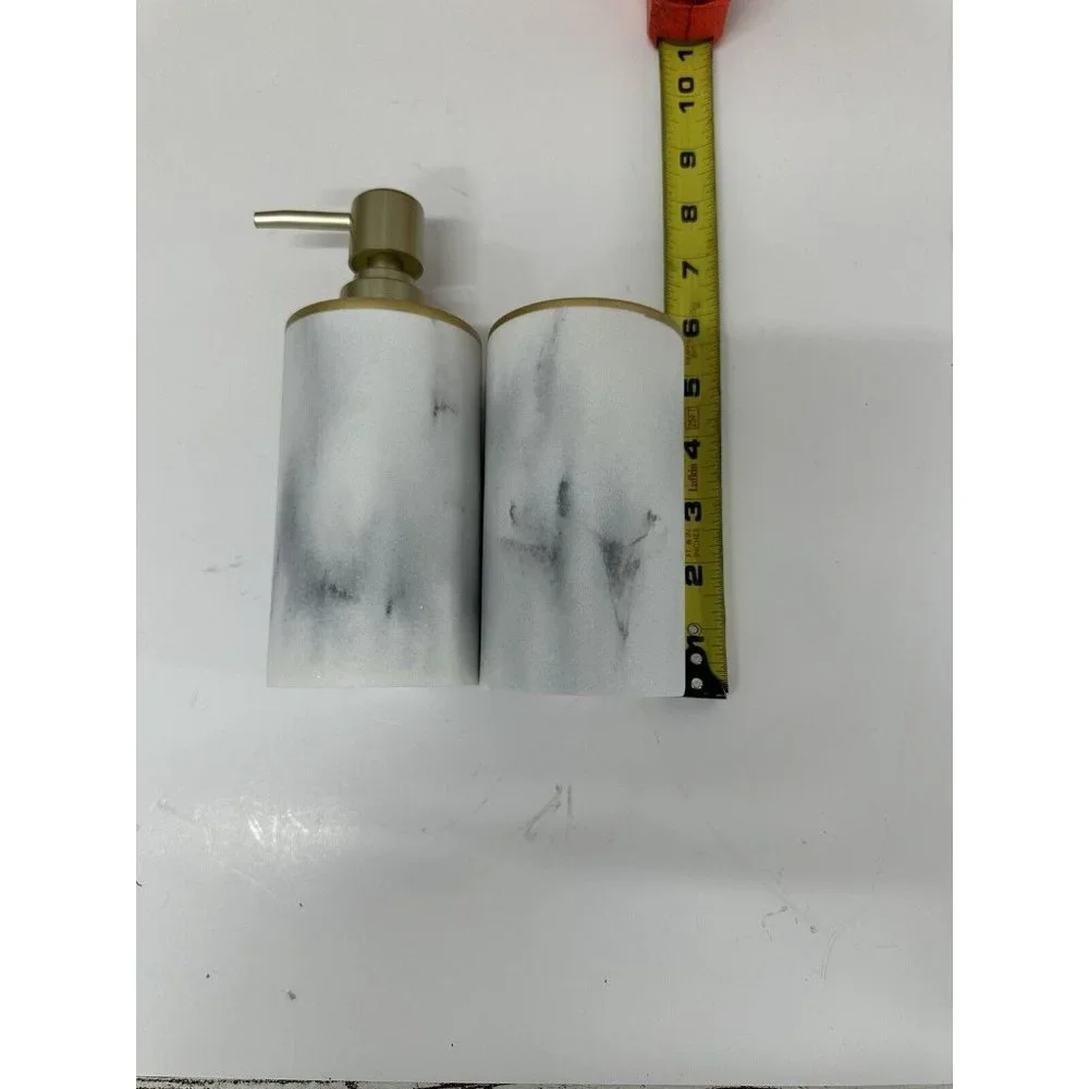 Sunday Citizen Bathroom Set Soap Dispenser Toothbrush Cup ￼Marble Look New w Box